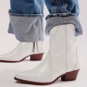 Free People White Leather Ankle Booties